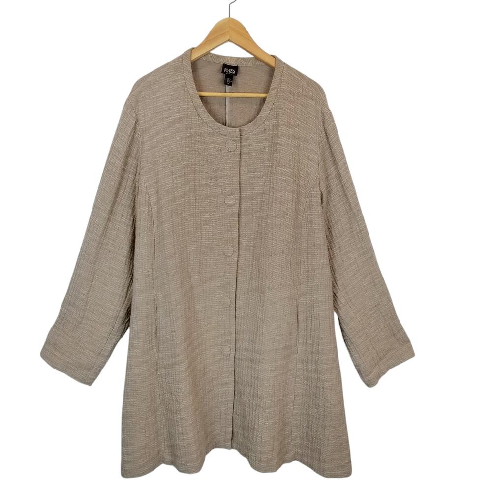 Eileen Fisher Woman 100% Cotton Snap Front Jacket Tan Neutral Plus Size 3X